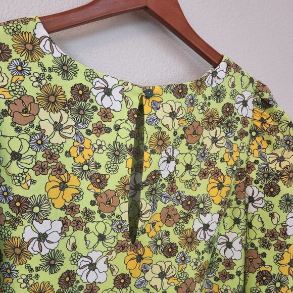 Modcloth Women's 60's Retro Shift Dress Bright Light Green Yellow Brown Size M - Picture 4 of 10